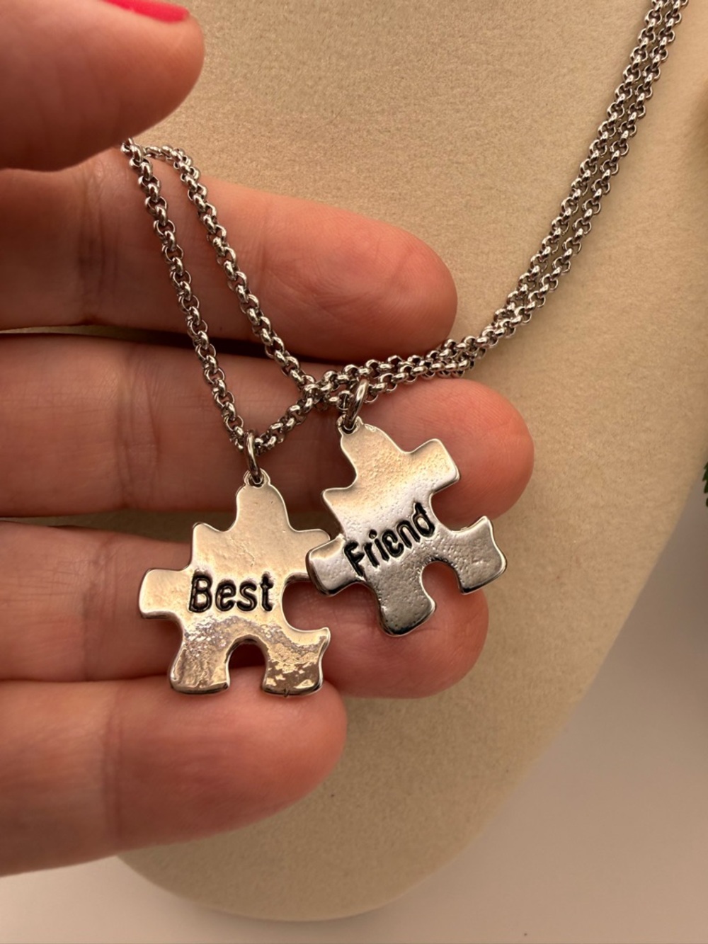 NEW Best Friends Puzzle Piece Necklace Set for 2 Stainless Steel 18” Chains BFF